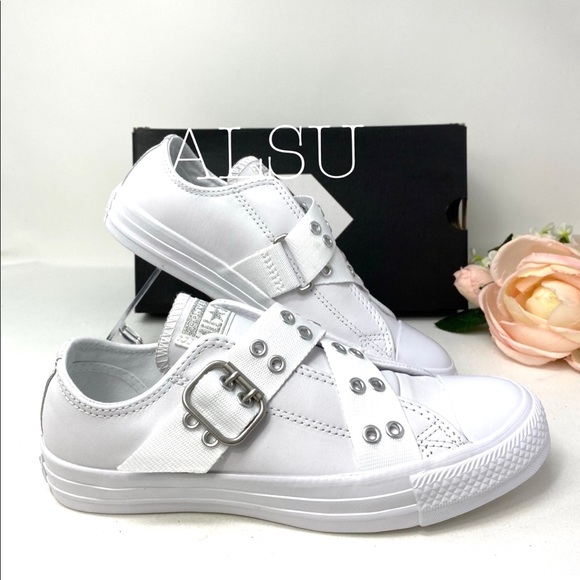 converse strap shoes white